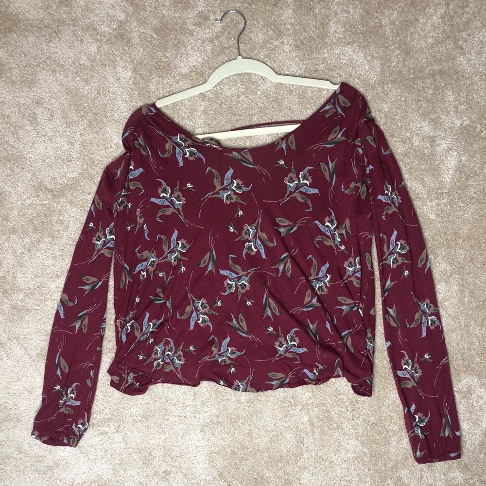 Free People Backless Burgundy Floral Blouse